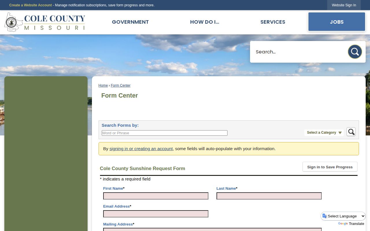 Blank Cole County Sunshine Request Form