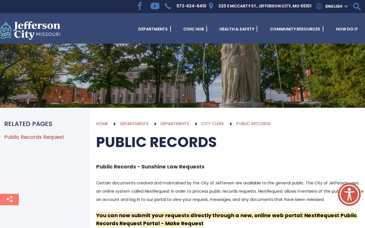 Jefferson City arrest records and NextRequest instructions in Cole County
