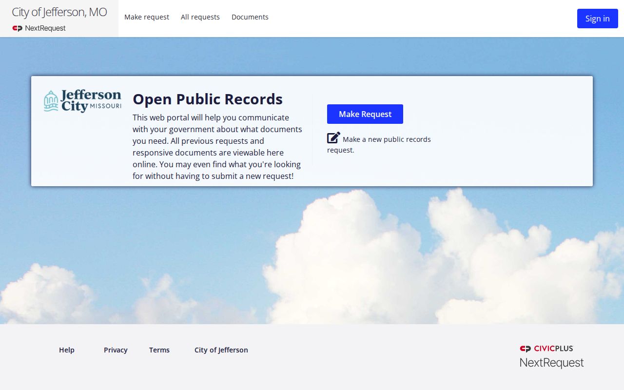 Jefferson City NextRequest portal for arrest report requests